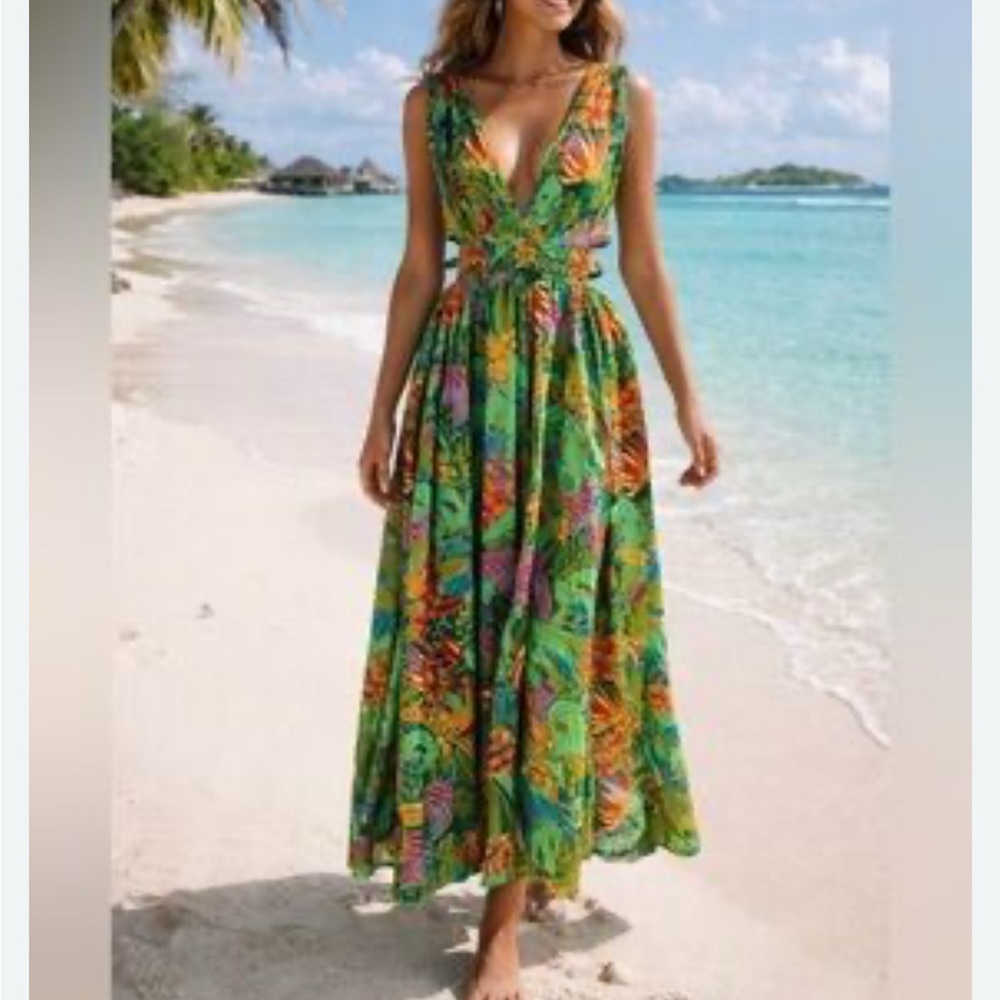 Indulge Tropical Maxi cutout dress size XL